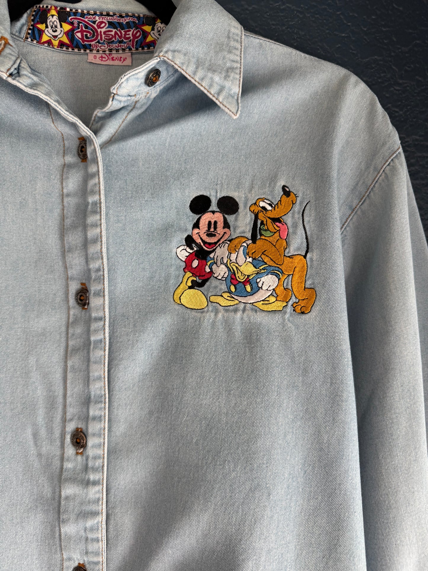 Embroidered Mickey & Friends Chambray Button Up Shirt