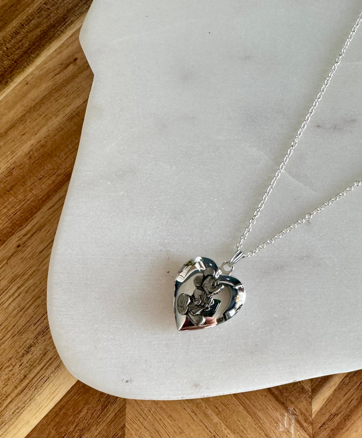 Large Mickey Mouse Heart Locket Necklace - Silver