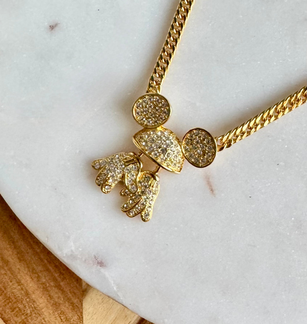 Napier Rhinestone Mickey Glove Necklace