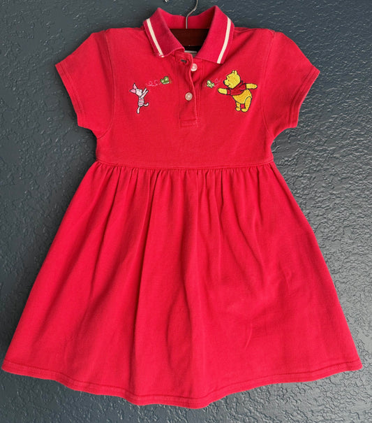 Girls Red Embroidered Winnie the Pooh Dress