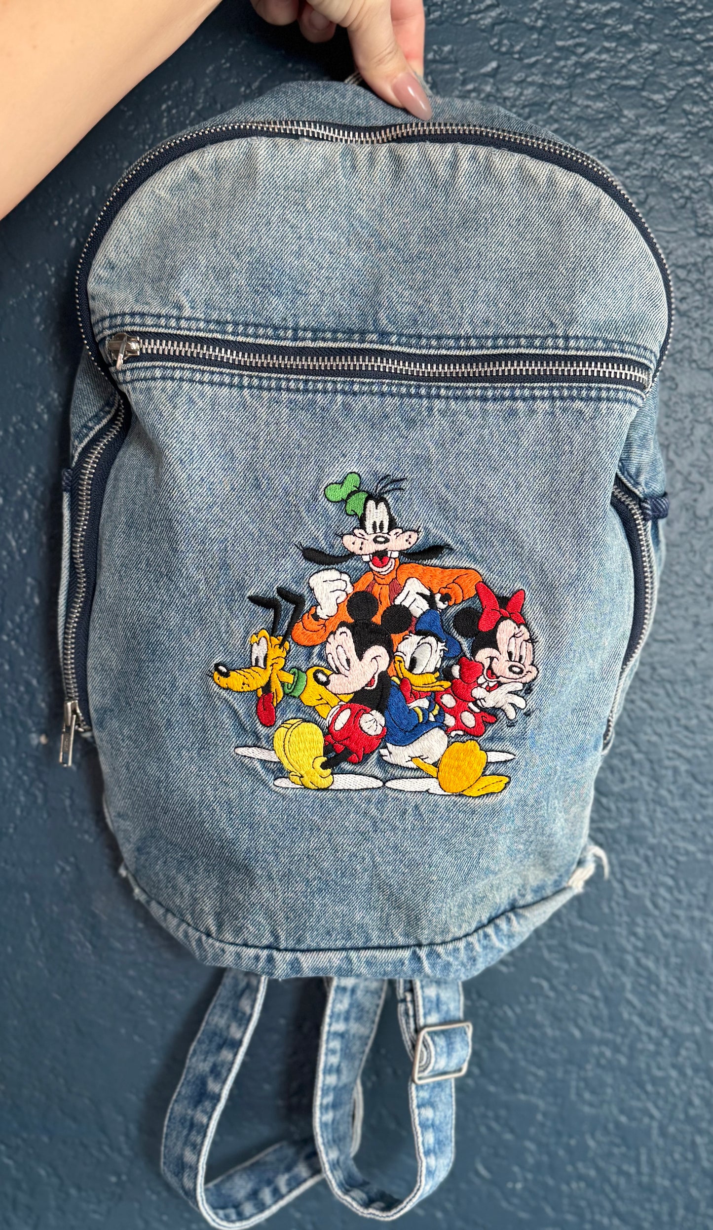 Embroidered Denim Backpack