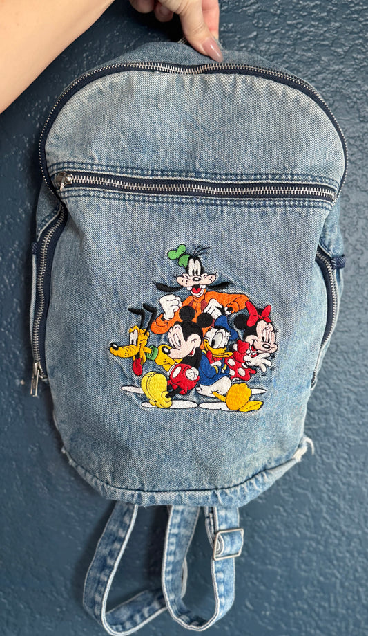 Embroidered Denim Backpack