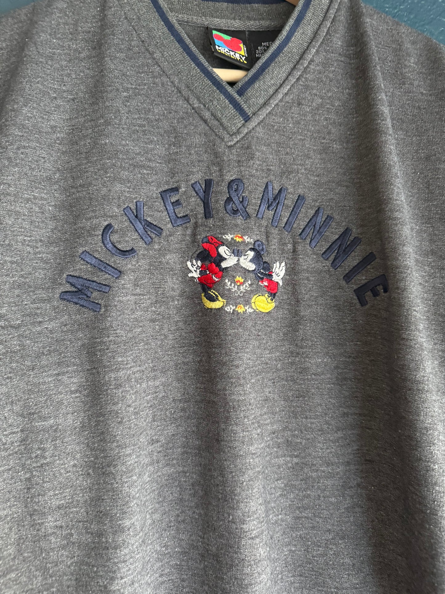 Mickey & Minnie Embroidered Vneck Sweater