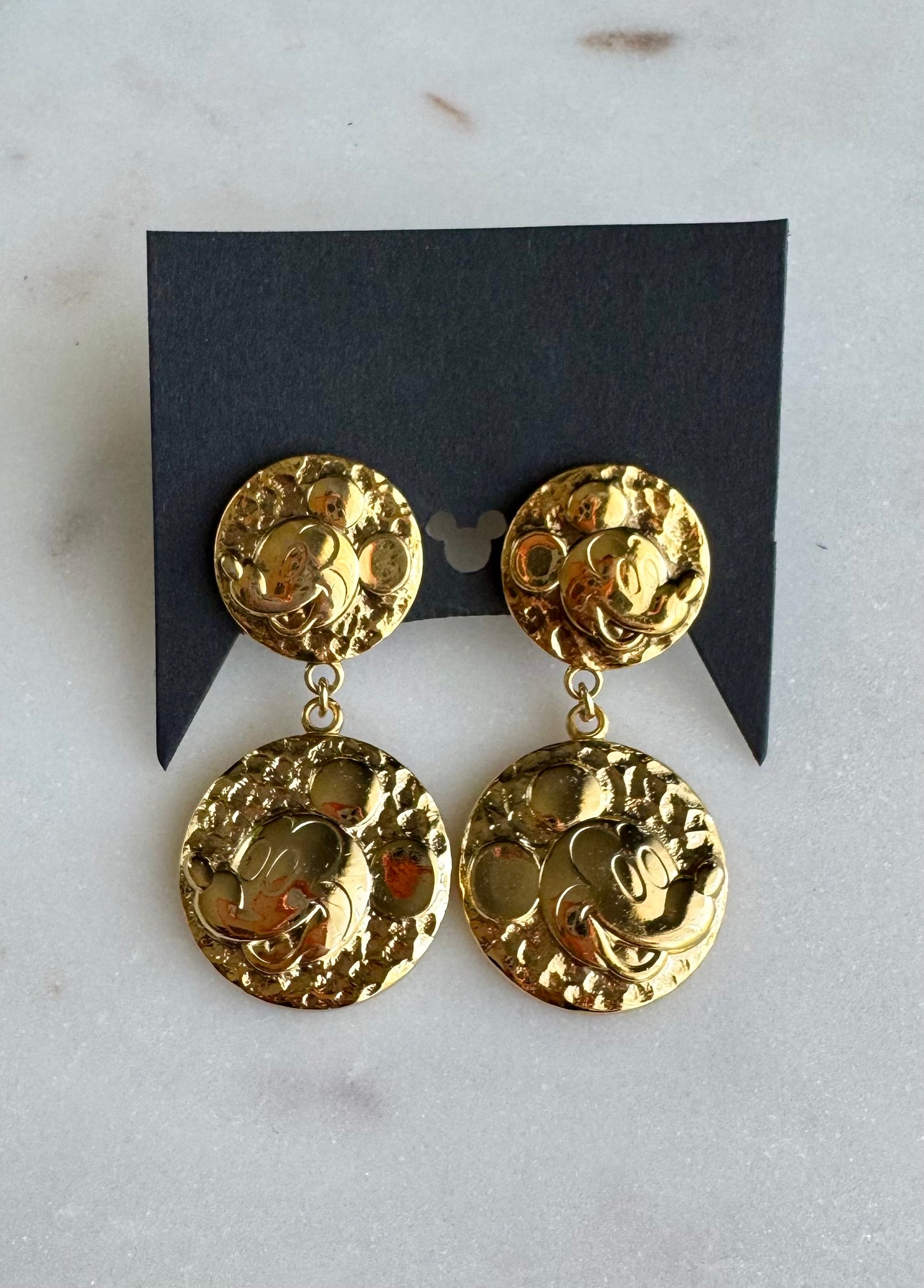 Gold Coin Drop Mickey Earrings