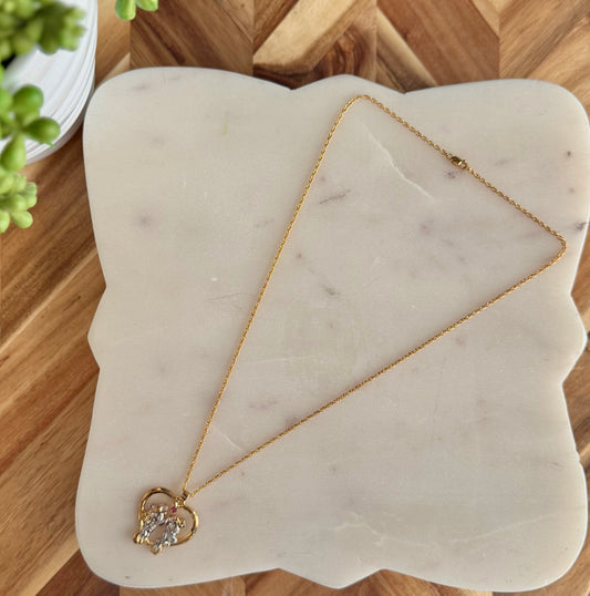 Two Tone Mickey & Minnie Heart Necklace