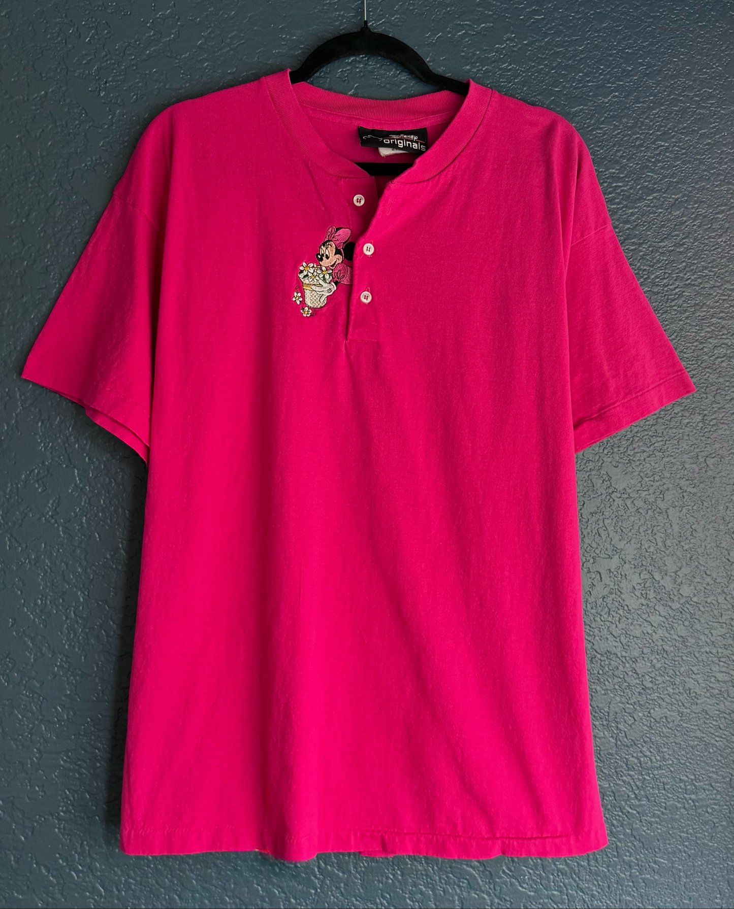 Pink Minnie Mouse Embroidered Henley Shirt