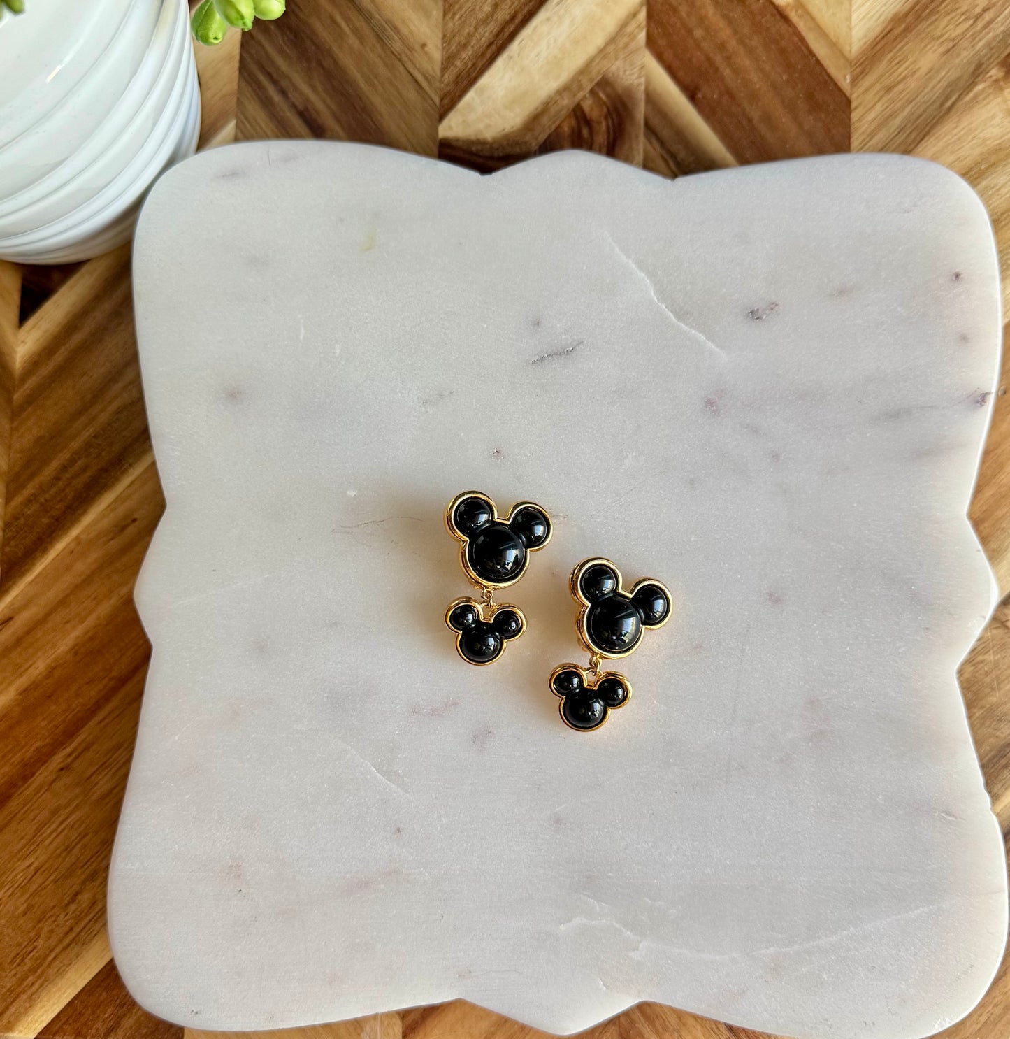 Black Drop Mickey Earrings