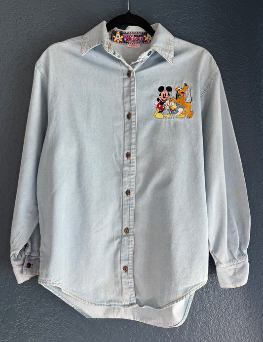 Embroidered Mickey & Friends Chambray Button Up Shirt
