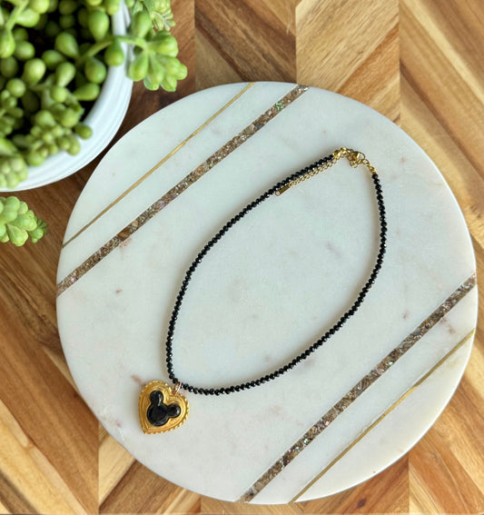 Beaded Mickey Heart Necklace
