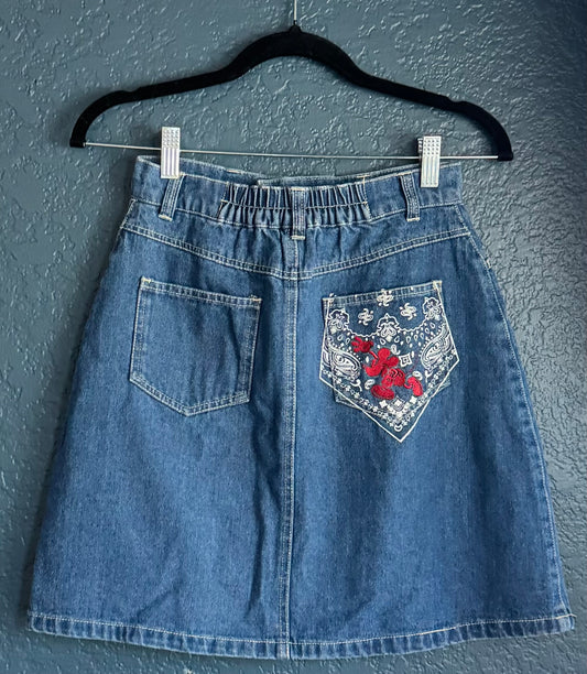 Denim Paisley Pocket Mickey Skirt