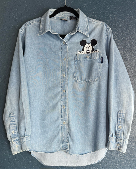 Peek A Boo Mickey Denim Button Up