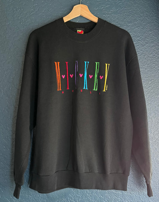 Embroidered Colorful Mickey Crewneck