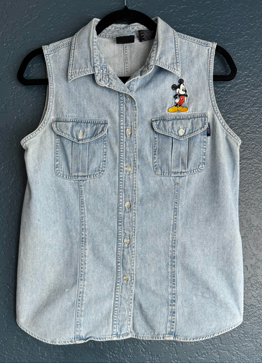 Mickey Light Wash Sleeveless Denim Button up