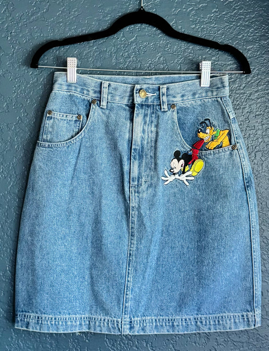 Denim Embroidered Mickey & Pluto Skirt - NWT