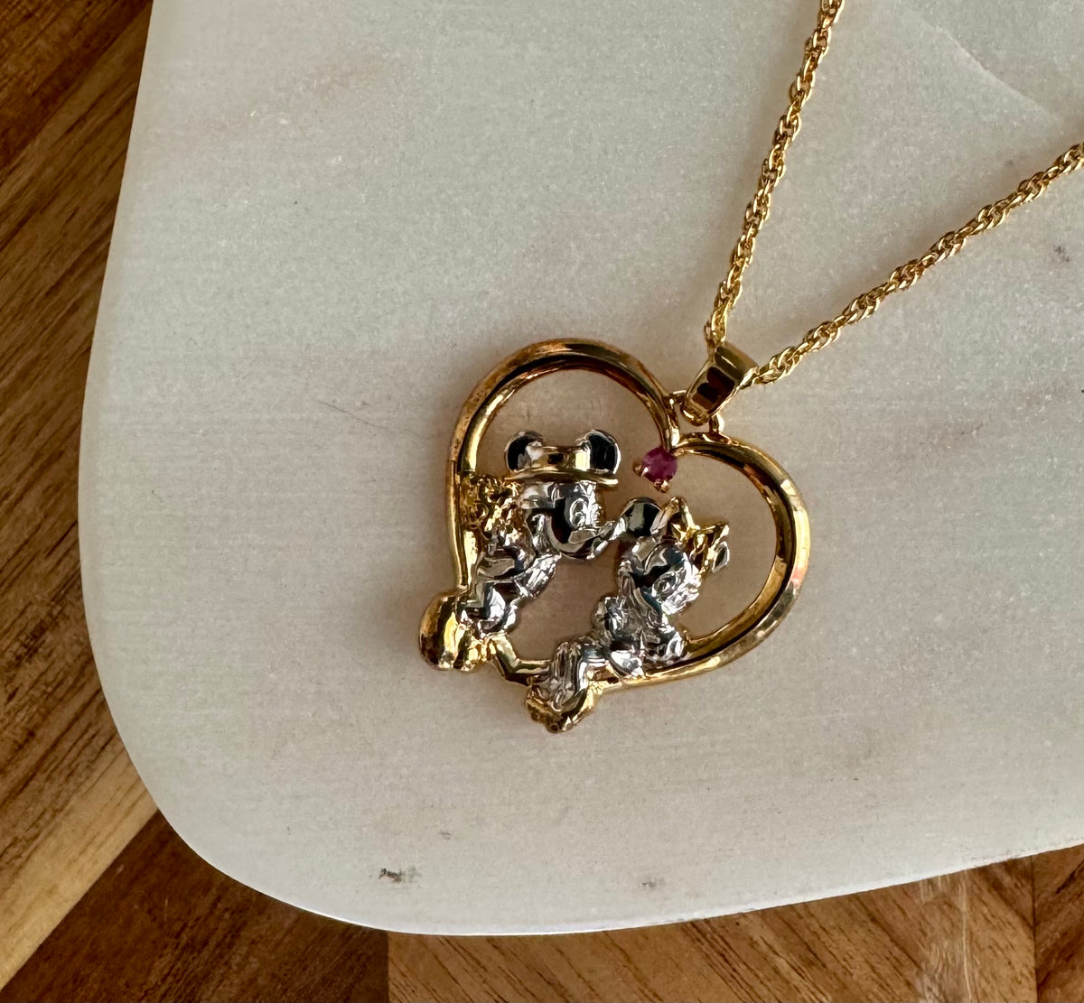 Two Tone Mickey & Minnie Heart Necklace