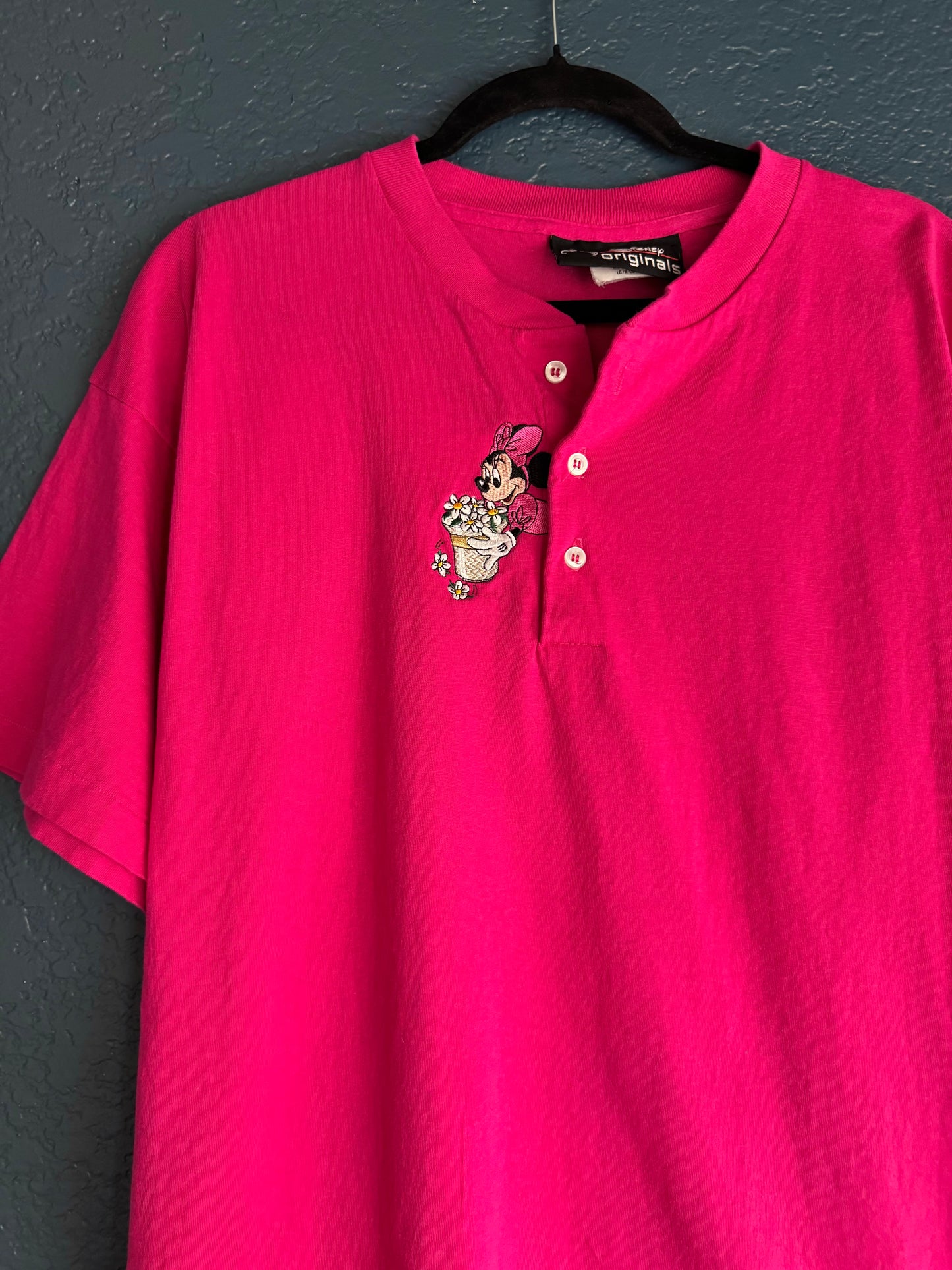 Pink Minnie Mouse Embroidered Henley Shirt